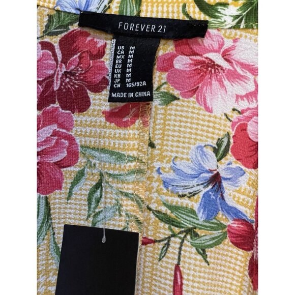 Forever 21 Kimono Sleeve Wrap Top Medium Yellow Floral Tie Waist - Picture 3 of 7